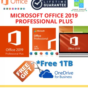 Microsoft Office 2019 Professional Plus 32/64bit Digital License Key Lifetime - 100% Genuine + *Free 1TB OneDrive Cloud Storage